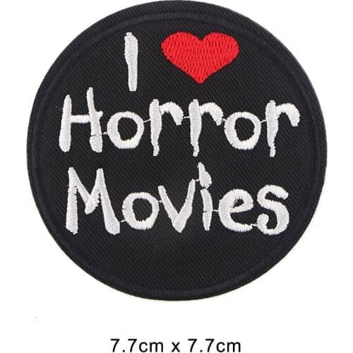 20 pcs I Love Horror Movies Embroidered Iron On Patch, Biker Vest Punk Slogan DIY Clothing Fabric Jacket Jeans Accessories