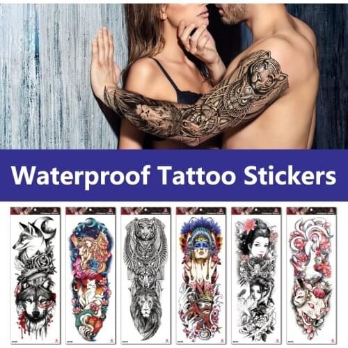 20 Styles Waterproof Tattoo Stickers for Men Women Wolf Fox Lion Rose Body Transfer Tattoo Large Arm Leg Flash Fake Tattoos