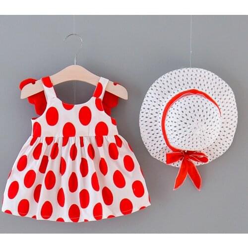 2020 New Summer Dresses Casual Cute Infant Kids Baby Girls Dot Sleeveless Little Wings Clothes Princess Party Dress + Sun Hat