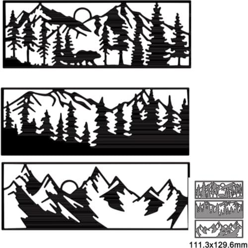 3pcs Metal Cutting Dies Cut Die Mold Mountain Scene Tree Decoration Scrapbook Paper Craft Knife Mould Blade Punch Stencils New