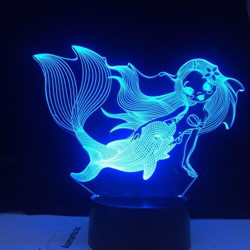 The Little Mermaid Princes Ariel 3d Figure Baby Led Night Light Touch Sensor Colorful Nightlight for Girls Room Decor Table Lamp