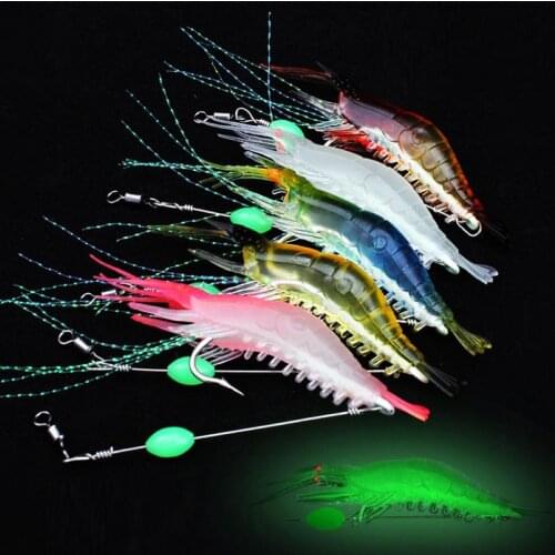 5pcs/lot Luminous Shrimp Soft Lure Artificial Silicone Bait With Hooks Swivels Lures set Rigs Fishing Tackle