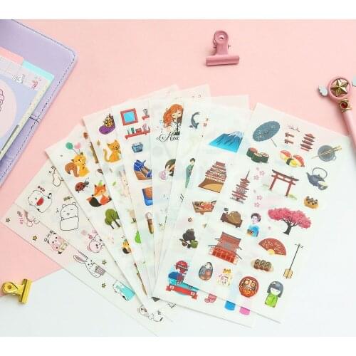 6 Sheets/Set Cartoon Good Time Daily Life Decoration Scrapbooking Stickers Transparent PVC Stationery Diary Stickers