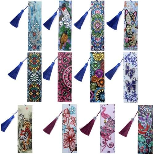 5D DIY Special Shaped Diamond Painting Leather Bookmark Diamond Embroidery Craft Tassel Book Marks for Books Christmas Gifts