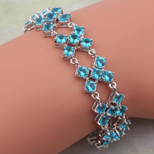 New 2020 Gallant Silver Color Bracelets & Bangles Sky Blue Cubic Zirconia Stone Fashion Jewelry 18cm 7.08 Inch B190