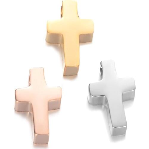 5pcs/lot 5*8mm Cross Beads 1.8mm Hole DIY Beads With Mirror Polish 316L Steel Gold & Rose Gold Loose Beads for Making Jewelry