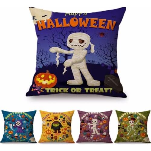 Halloween Zombie Ghost Pumpkin Black Crow Cartoon Decoration Pillow Case Letter Print Cupcake Trick or Treat Sofa Cushion Cover