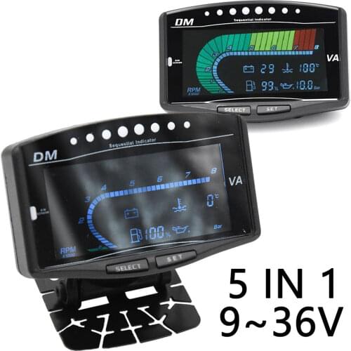 5 In 1 Electronic Tachometer 100mm Volt Voltmeter For Cars Universal Water Temperature Gauge Fuel Gauge Oil Pressure Gauge