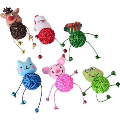 Cat Ball Toy Stylish Cartoon Elk Santa Claus Frog Christmas Style Toy Rattan Cat Interactive Toy Kitten Chew Toy Cat Bell Ball