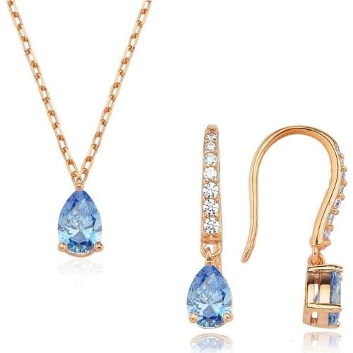 Valori Jewels 0.99 Carat, Zirconia Fancy Blue And White Pear Gemstone, Rose Gold Plated, Sterling Silver Mini Set