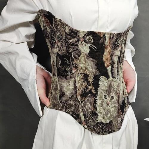 21156 Goth Clothes Embroidery Waist Cincher Corset