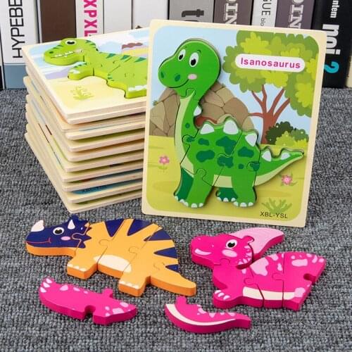 Colorful 3D Puzzle Wooden Toys Game Children Pre-school Magination Intellectual Educational Toy for Kids Dinosaur Toys