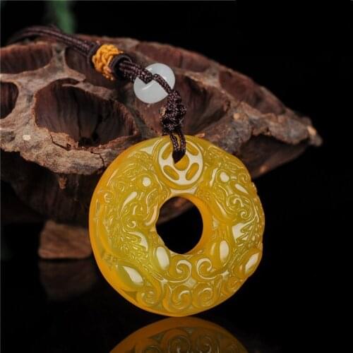 Natural Yellow Agate Chalcedony Domineering Pi Xiu Pendant Jewelry Fine Jewelry Lucky to ward off evil spirits Amulet Pendant