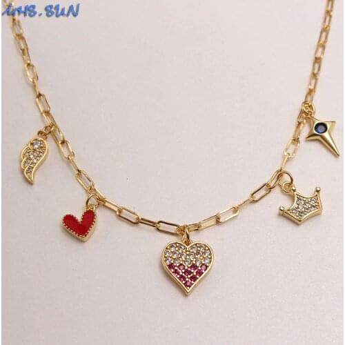 MHS.SUN Cute Zircon Mini Heart/Crown/Star Pendants Chain Necklace Fashion Women/Girls Chain Necklace Luxury AAA CZ Jewelry New