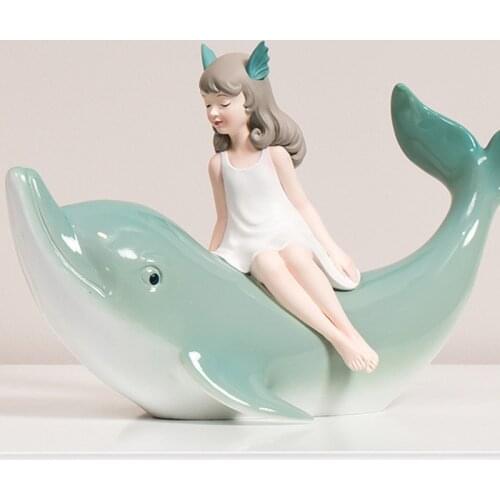 Cute Nordic Mermaid Dolphin Sculpture Ornaments Mermaid Fruit Tray Storage-tray Living Room Desktop Resin Home Soft Decorations