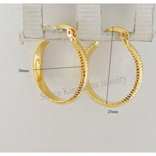 CUTE CARVED HOOP EARRING YELLOW GOLD GP GEP OVERLAY FILLED BRASS HOOP DIA 0.79INCH/GREAT GIFT