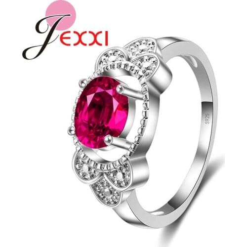 Fashion 925 Sterling Silver Jewelry Clear Rose Pink Crystal Women Wedding Engagement Rings Beautiful Party Accessory