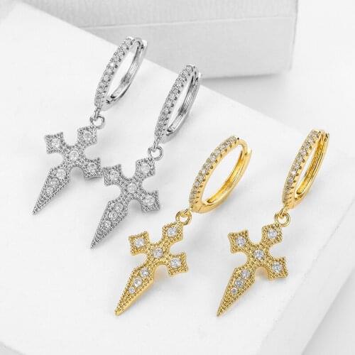 Fashion Cubic Zircon Cross Earrings Gold And Silver Color Vintage Hoop Earings For Women Jewelery