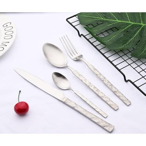 Dinnerware Set Luxury Cutlery 18/10 Stainless Steel Matte Silver Tableware Knife Fork Dining Dinner Set Western Food Restaurant
