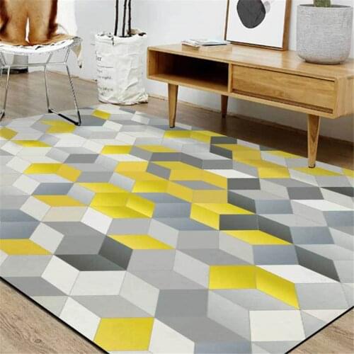 3D Floor Rug Yellow Gray Cube Print Nordic Carpet Rug Mat Bedroom Geometric Kitchen Floor Rug Rug Long Bed Rug