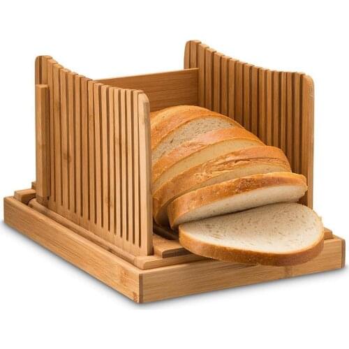 Bamboo Bread Slicer Cutting Guide - Wood Bread Cutter For Homemade Bread, Loaf Cakes, Bagels Foldable And Compact With Crumbs