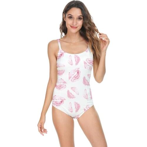 Cross-border new lip print sexy bikini strap one-piece backless womens swimwear