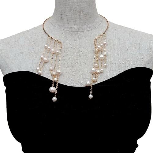 YYGEM Luxury Style Natural Cultured White Near Round Freshwater Pearl Electroplated Choker Necklace