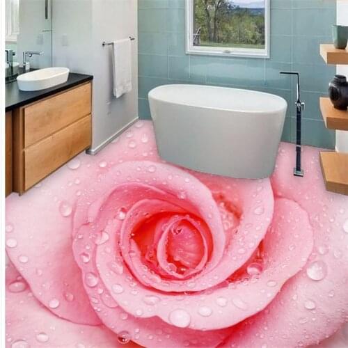 Beibehang Pink rose PVC waterproof floor Custom Photo self-adhesive 3D floor 3D wall mural flooring Home Decoration
