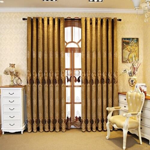 Luxury Nordic Embroidered Fabric Hollow Chenille Blackout Curtain for Living Room Embroidery Beige Sheer Bedroom Drapes M112-4