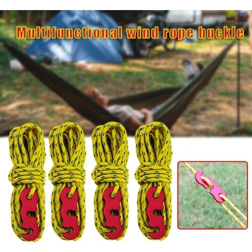 3mm Reflective Tent Cords with Rope Tensioners Adjuster Set of 4 Light Nylon Camp Cord with Wind Rope Buckle for Hiking SAL99
