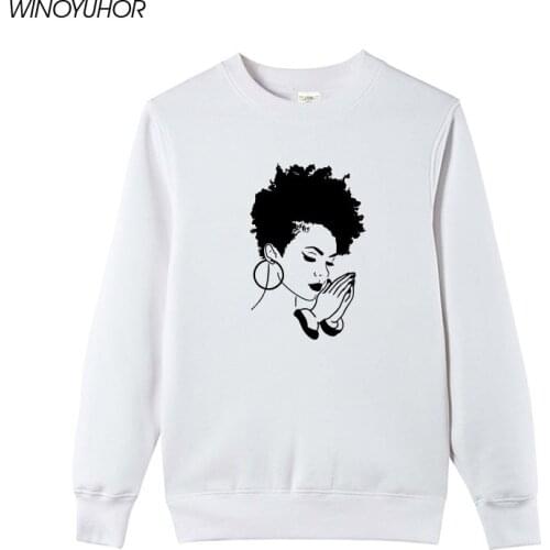 Afro Woman Praying Print Sweatshirts New Winter Fashion Long Sleeve Hoodies Fleece Funny Pullovers For Lady Girls Top