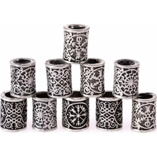 Vintage Rune Viking Beard Beads Small Hair DIY Bracelet Accessories Charm Ancient Silver Color Ring Tube Wig Braid Metal Beads