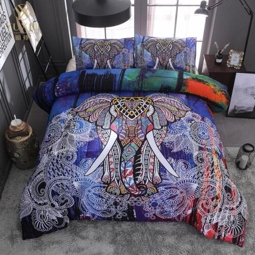 YuXiu Luxury 3D Bedding Sets Elephants Animals Duvet Covers Set Blue Bed Linens Quilt Cover 3Pcs Twin Full Queen King Double