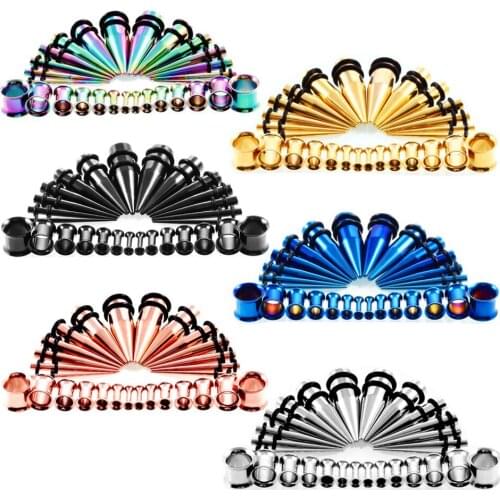 28 pcs Surgical Steel Ear Plugs Flesh Tunnel Body Piercing Jewelry Multiple Taper Flare Ear Expander Kit 2-10mm Ear Stretcher