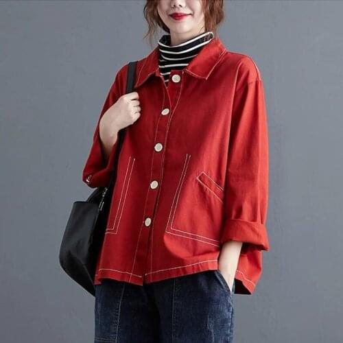 100% Cotton Women Autumn Casual Jackets New 2021 Simple Style Vintage Solid Color Loose Comfortable Female Outerwear Coats