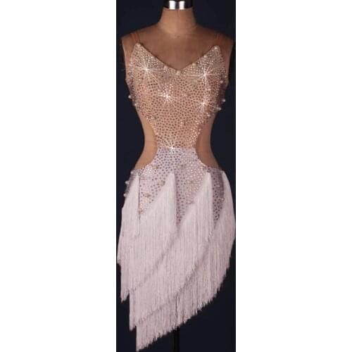 Lady performance latin dance clothes senior women stones tassel latin dance dress girls latin dance show latin dance dresses