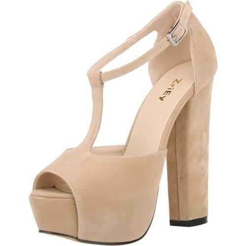 2021 New Women Sandals Summer 14cm Sexy Peep Toe High Heels Buckle Fashion Thick Platform Pumps Wedding Shoes 817A-001