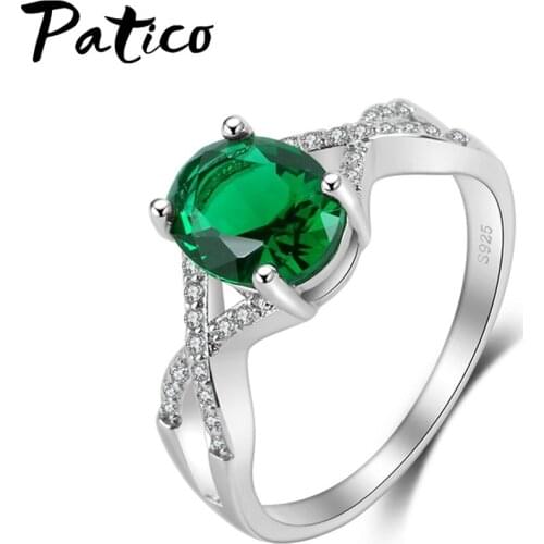 Cross Ring for Women 925 Sterling with Green Oval Austrian Crystal Wedding Party Cubic Zirconia Jewelry High Quality
