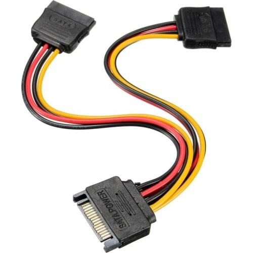 10pcs/lot Serial ATA SATA 15 Pin Male to 2 Splitter Female HDD Adapter IDE Y splitter Converter Molex HDD Power Cable Angle