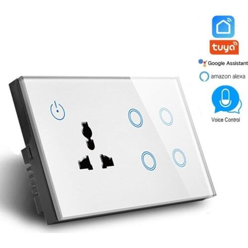 146 Touch switch UK WIFI Socket with 4 Gang WIFI Switch 600W WIFI Intelligent Wall Socket 16A compatible alexa google assistant