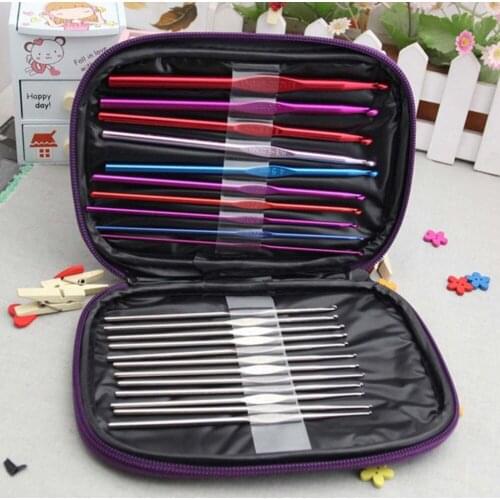 22pcs/Pack Stainless Steel Aluminum Crochet Hooks Sewing Needles Knitting Needles Crochet Hook Sweater Weaving Tools Kit Set