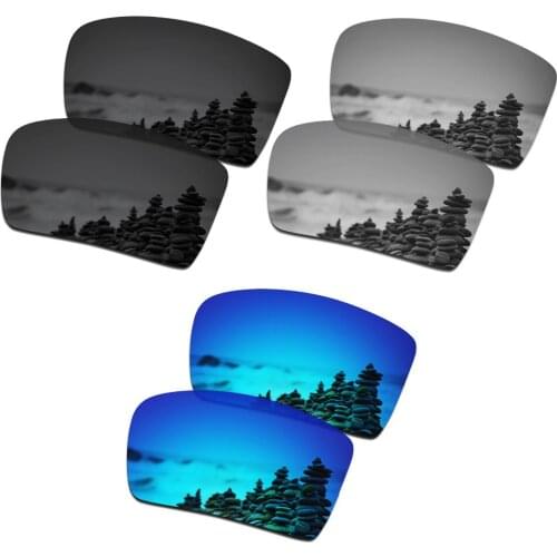 SmartVLT 3 Pairs Polarized Sunglasses Replacement Lenses for Oakley Oil Drum Stealth Black and Silver Titanium and Ice Blue