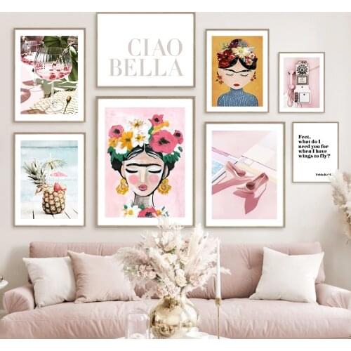 Abstract Girl Flowers High Heels Phone Wall Art Canvas Painting Nordic Posters And Prints Wall Pictures For Living Room Decor