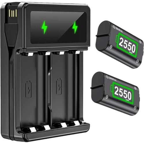 2x2550mAh Battery and USB Charger for Xbox One / Xbox One S/Xbox One X/Xbox Series X/S/ Elite Wireless Controller Gamepads