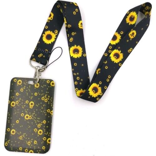 Flowers Sunflowers Key lanyard Car KeyChain ID Card Pass Gym Mobile Phone Badge Kids Key Ring Holder Jewelry Decorations Gifts