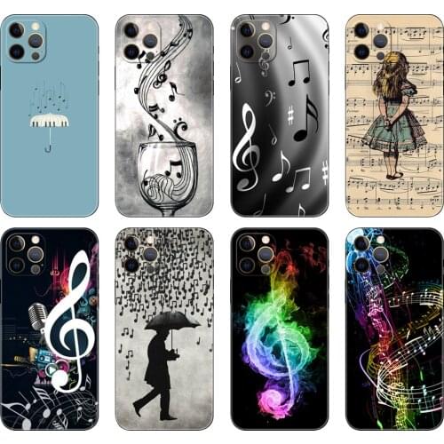 Black tpu case for iphone 5s se 2020 6 6s 7 8 plus x 10 XR XS 11 12 mini pro MAX back cover Musical Notes Violin Classical Music