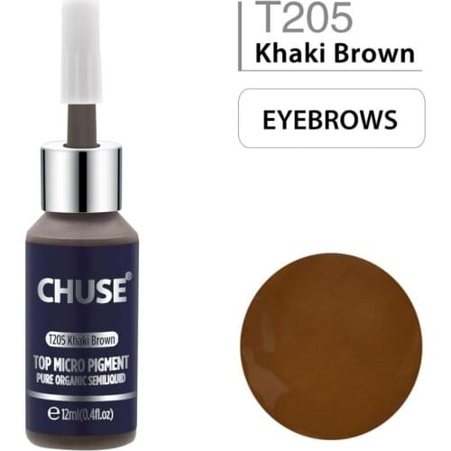 CHUSE T205 Khaki Brown Microblading Micro Pigment Permanent Makeup Tattoo Ink Cosmetic Color Passed SGS,DermaTest 12ml(0.4fl.oz