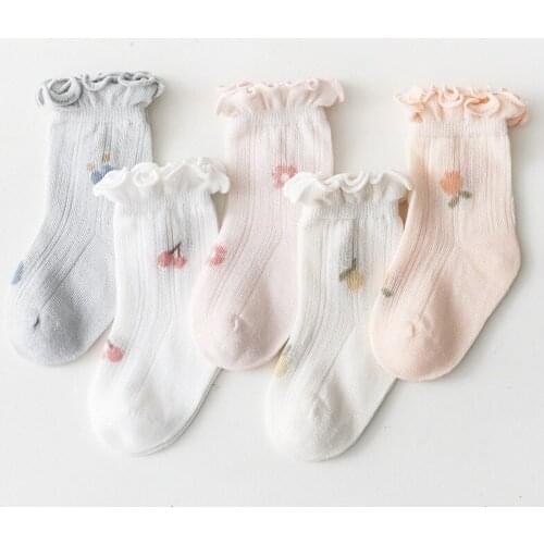 Wecute Baby Socks Thin Mesh Socks Soft Cotton Kawai Ruffle Summer and Autumn European and American Style for 0-3years Baby Girls