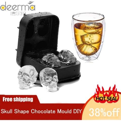 Ice Cube Maker Skull Shape Chocolate Mould Ice Cream DIY Tool Whiskey Wine Cocktail Ice Cube Silicone Mold