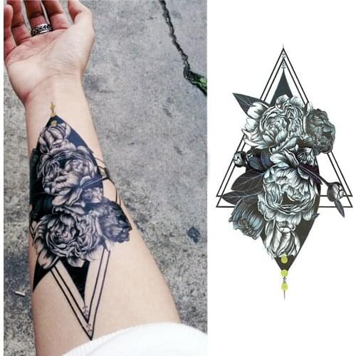Geometric rose tattoo sketch flower triangle tattoo sticker peony tatoo temporary stickers sleeve arm tattoo black men women